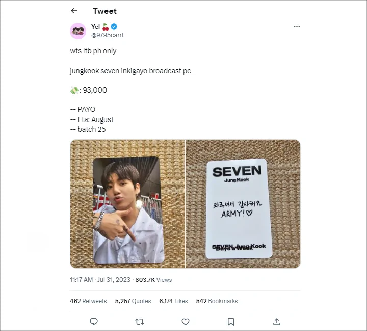 Photocard Langka Jungkook BTS dari \'Inkigayo\' Dijual dengan Harga Mulai Rp 25 Juta