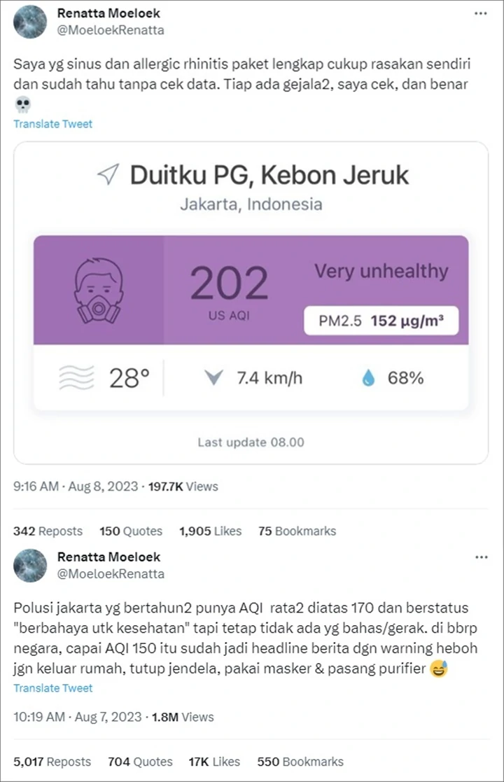 Renatta Moeloek Ngeluh Penyakit Kambuh Gegara Kualitas Udara Jakarta Memburuk