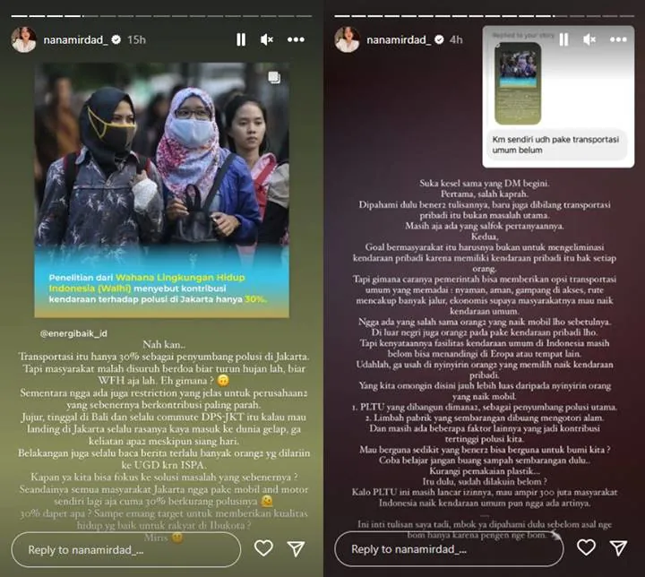 Miris Lihat Polusi Jakarta, Nana Mirdad Emosi Usai Disentil Soal Kendaraan Pribadi