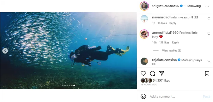 Prilly Latuconsina Nyamar Jadi Ikan di Laut, Putri Anne Beri Julukan Imut