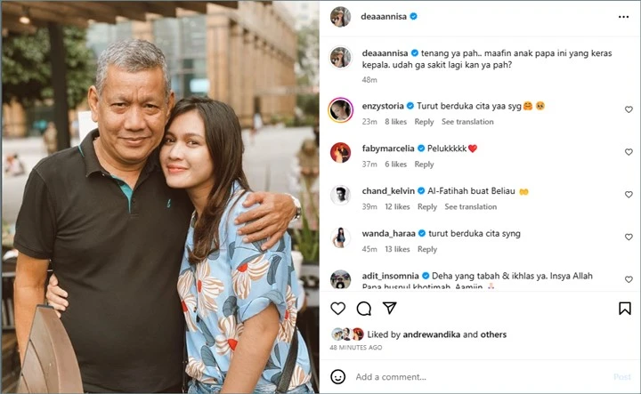 Selain Ramzi dan Tora Sudiro Berduka, Dea Annisa Kabarkan Ayahnya Meninggal Dunia