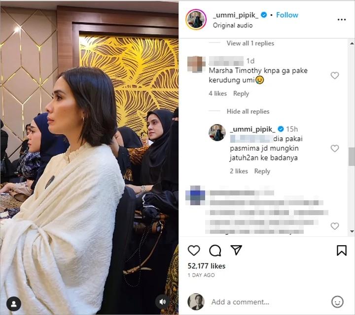 Marsha Timothy Diprotes Gegara Tak Berhijab Saat Pengajian, Umi Pipik Beri Pembelaan