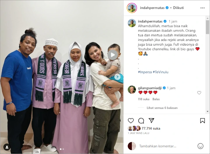 Arie Kriting Berangkatkan Ortu Umrah, Wajah Indah Permatasari Disebut Mirip Ibu Mertua