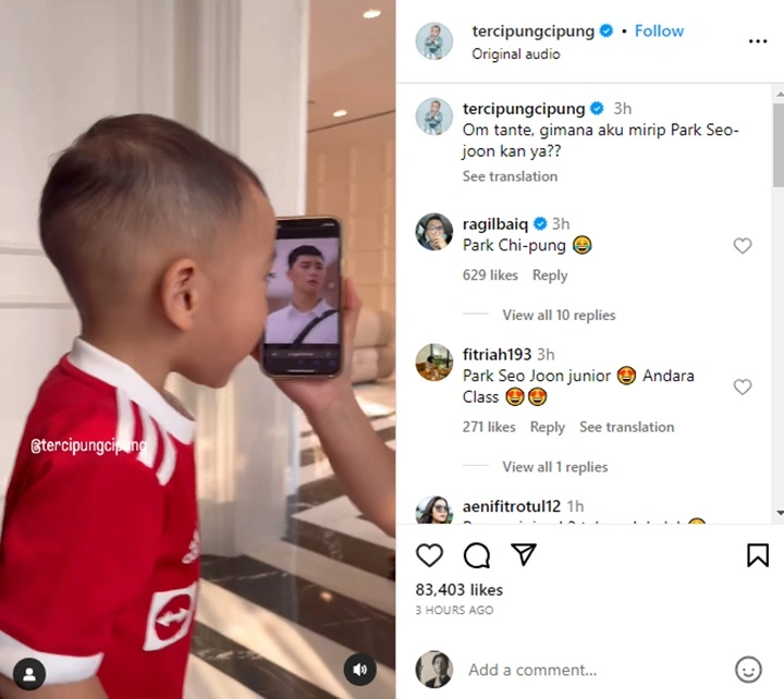 Reaksi Rayyanza Narsis Banget Saat Ditunjukkan Foto Tampan Park Seo Joon