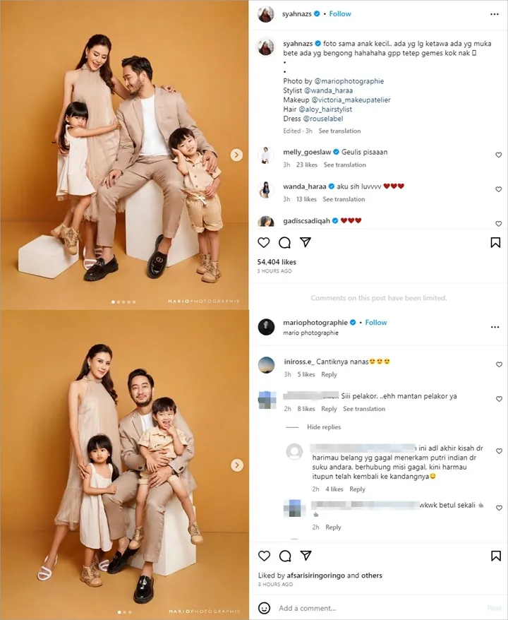 Syahnaz Sadiqah Batasi Komentar Saat Pamer Foto Keluarga Bahagia, Netter Masih Nyinyir
