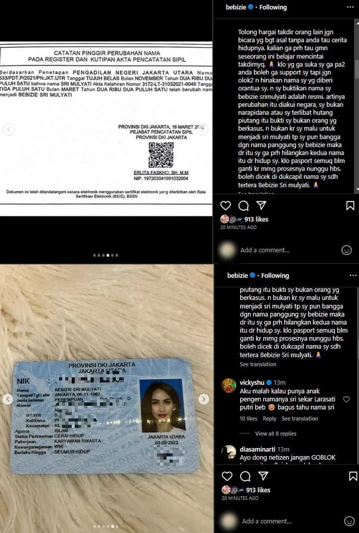Bebizie Bongkar Bukti Nama Asli