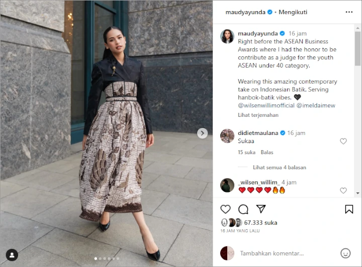 Berkelas! Maudy Ayunda Padukan Batik dan Hanbok Saat Jadi Juri di ASEAN Business Awards