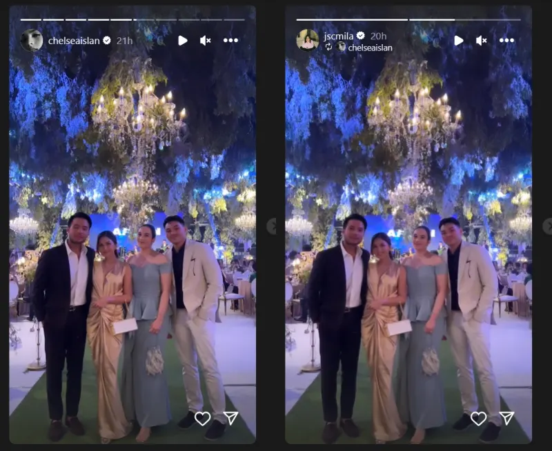 momen Jessica Mila dan Chelsea Islan yang hadiri pernikahan Pamela Bowie bersama dengan suami masing-masing