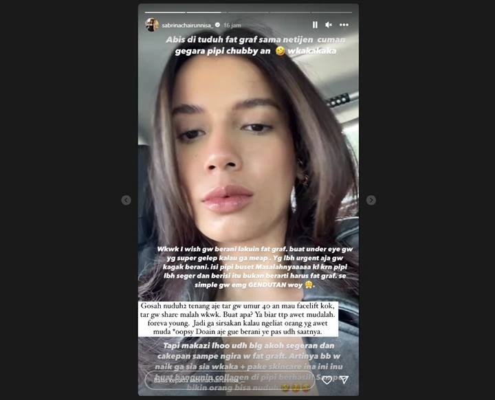 Sabrina Chairunnisa Dituduh Lakukan Fat Graft Gegara Pipi Lebih Chubby, Jawabannya Menohok
