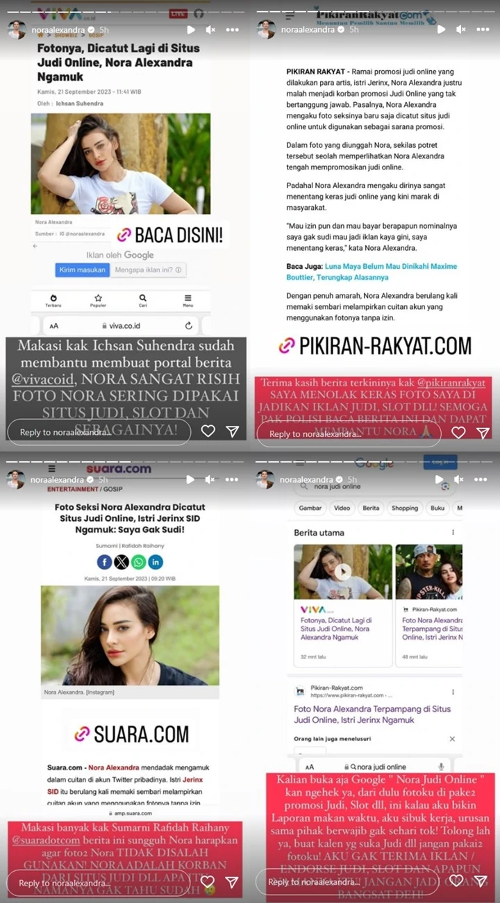 Tolak Bayaran Rp150 Juta, Nora Alexandra Murka Foto Seksinya Dicatut Buat Judi Online