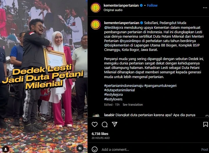 Lesti Kejora Jadi Duta Petani Milenial