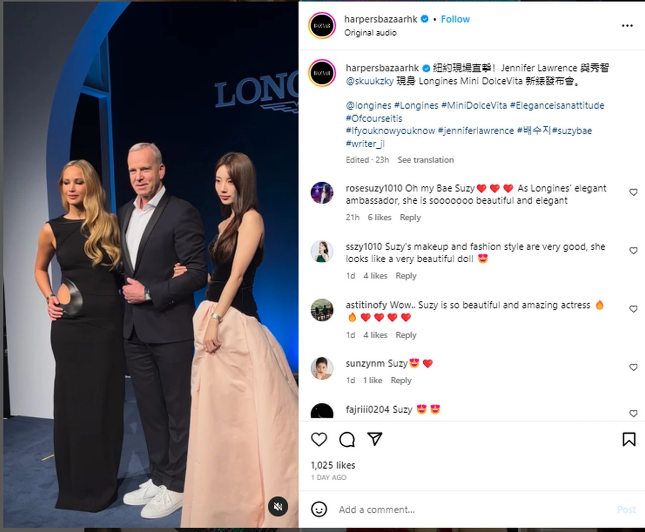 Suzy Tampil Anggun Bersanding Dengan Jennifer Lawrence di Event Jam Tangan Mewah