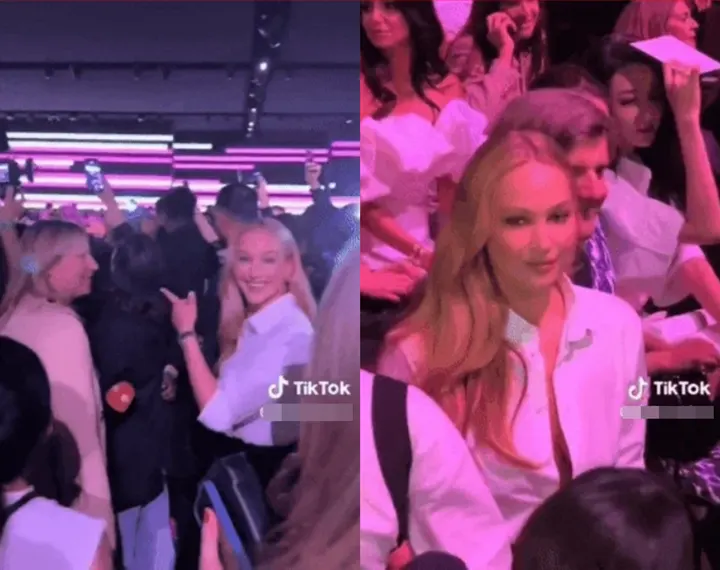 Jennifer Lawrence ketika melihat Jisoo BLACKPINK di Paris Fashion Week
