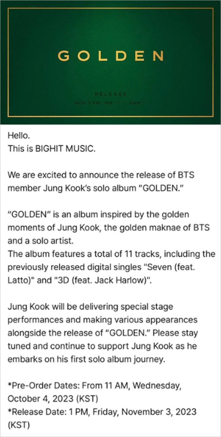 Jungkook BTS Umumkan Perilisan Album Solo \'GOLDEN\', Netien Khawatirkan Satu Hal