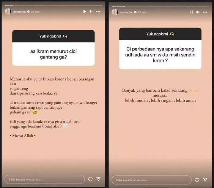 Sebulan Menikah, Larissa Chou Komentari Level Ketampanan Ikram Rosadi