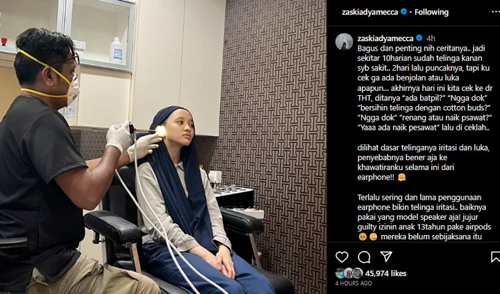 Zaskia Adya Mecca Nyaris Kehilangan Pendengaran