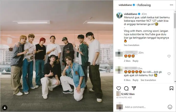 Nongkrong Bareng NCT 127, Vidi Aldiano Menjulang Saat Diapit Taeyong dan Yuta