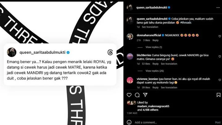 Sarita Abdul Mukti jadi Sorotan Gegara Postingan Pria Loyal vs Cewek Matre