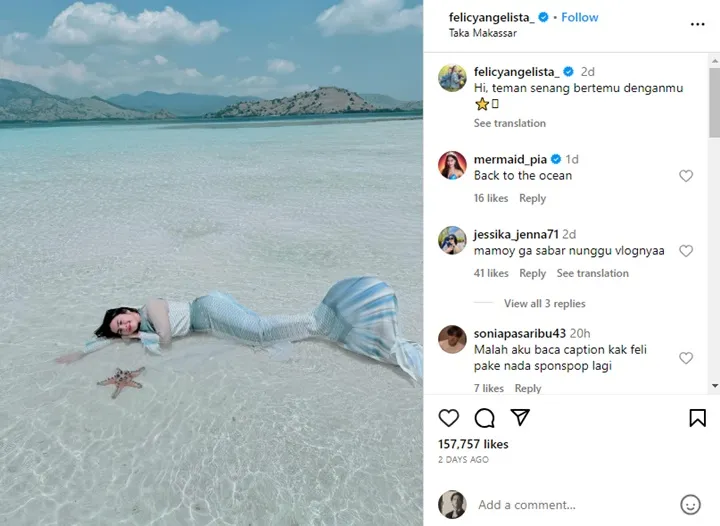 Felicya Angelista Dipuji Secantik Jun Ji Hyun Saat Cosplay Mermaid, Skill Menyelam Buat Takjub