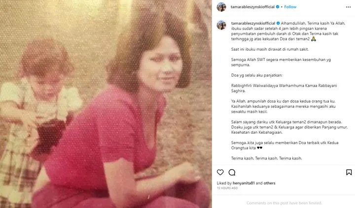 Tamara Bleszynski Minta Doa Usai Ibu Alami Penyumbatan Darah di Otak
