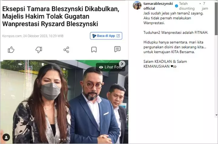 Tamara Bleszynski Tegaskan Poin Penting Usai Menang Atas Gugatan Rp 34 Miliar Sang Kakak