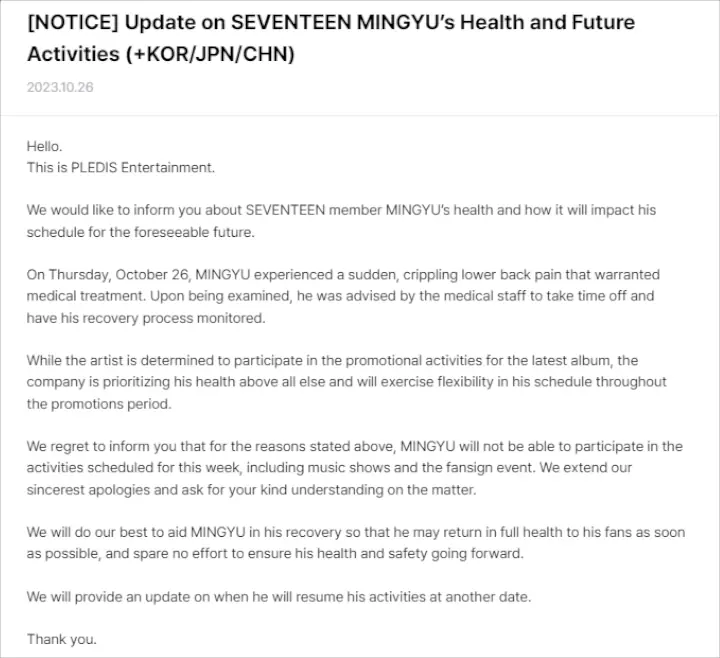 Mingyu SEVENTEEN sakit