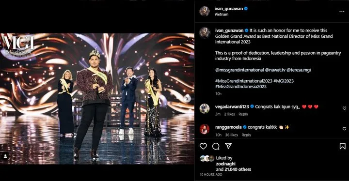 Ivan Gunawan Raih Penghargaan di Miss Grand International 2023