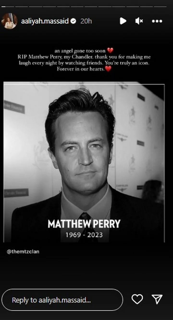 Aaliyah Massaid Berduka Matthew Perry \'Friends\' Meninggal Dunia