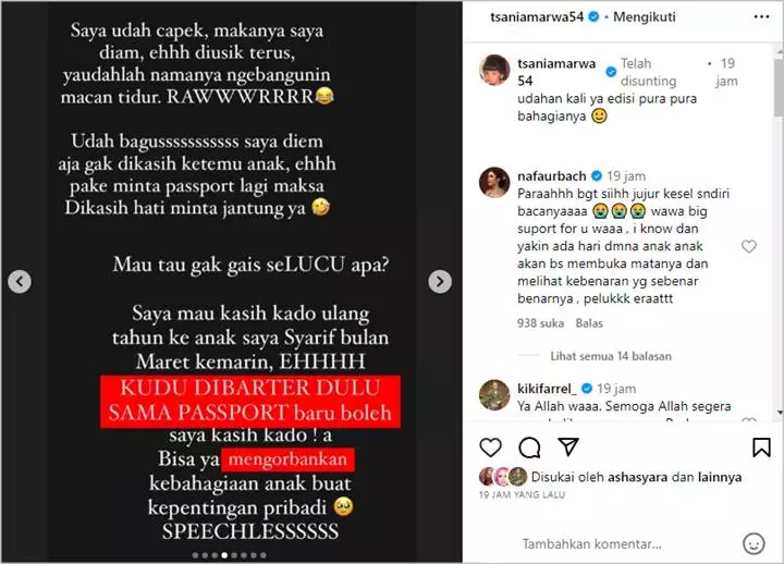 Tsania Marwa Gagal Beri Kado Impian Sang Putra Gegara Diminta Barter dengan Paspor