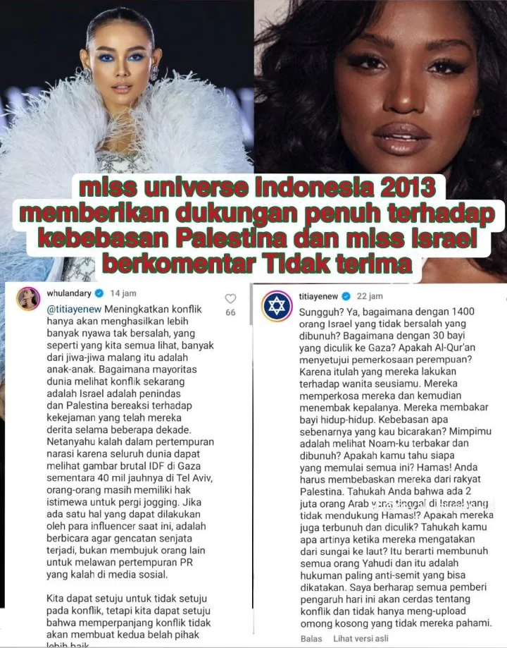 Heboh Puteri Indonesia Whulandary Herman Debat dengan Miss Israel Soal Palestina