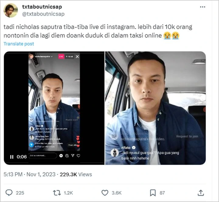 Nicholas Saputra Mode Hening Saat Mendadak Live Instagram, Penonton Tembus 10 Ribu