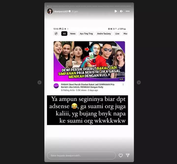 Dewi Persik Bereaksi Tegas Usai Digosipkan Bakal Jadi Simpanan Suami Orang