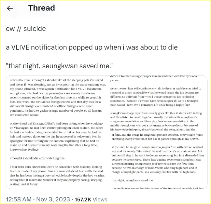 cerita Carat yang gagal bunuh diri karena Seungkwan SEVENTEEN viral