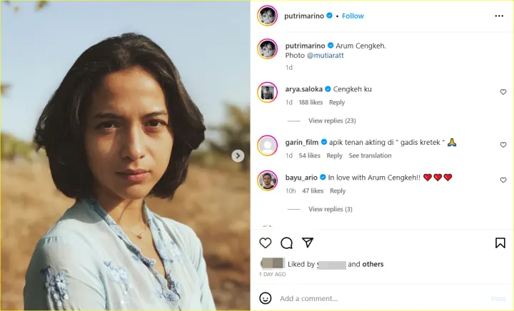 Interaksi Putri Marino dan Arya Saloka di kolom komentar