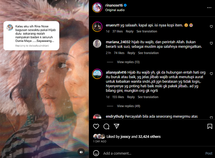 Rina Nose Disentil Soal Hijab