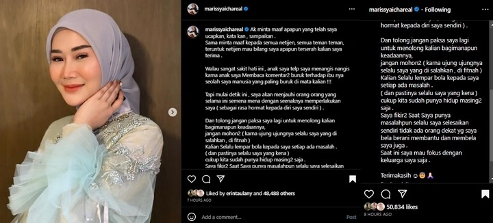 Marissya Icha Minta Maaf Usai Diduga Ribut Bareng Fuji An