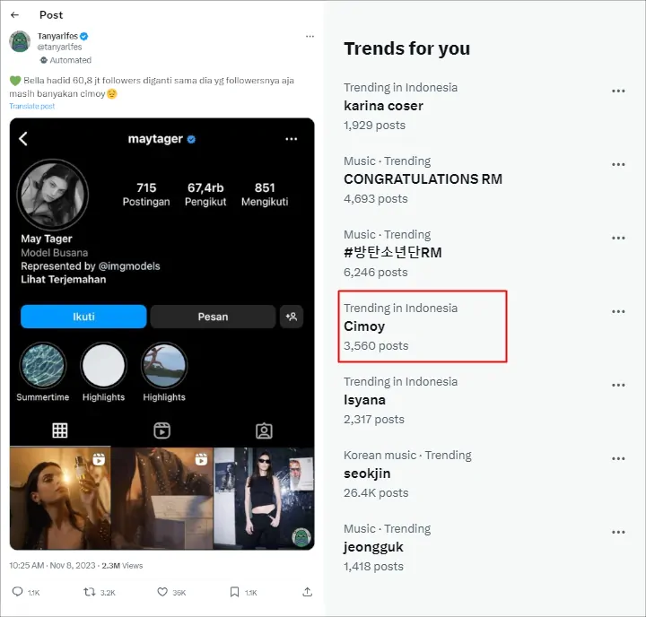 Cimoy Montok Mendadak Trending Dikaitkan dengan Bella Hadid