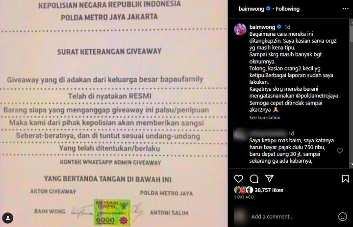 Baim Wong Murka Nama Dicatut Penipuan Lagi