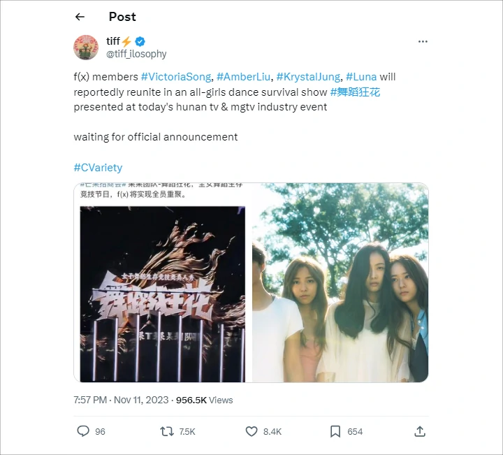 f(x) Santer Dikabarkan Reuni Buat Survival Show Tiongkok