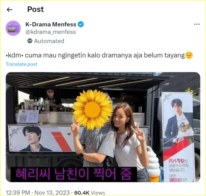 Hyeri sempat memberikan dukungan ke lokasi syuting Ryu Jun Yeol