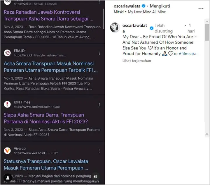Oscar Lawalata Bagi Wejangan di Tengah Kontroversi Transpuan Masuk Nominasi Aktris Terbaik FFI 2023
