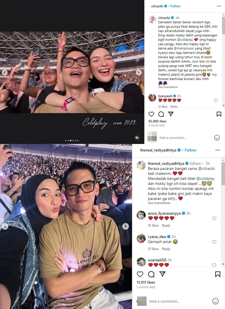 Citra Kirana dan Rezky Aditya Dapatkan Tiket Konser Coldplay Secara Tak Terduga