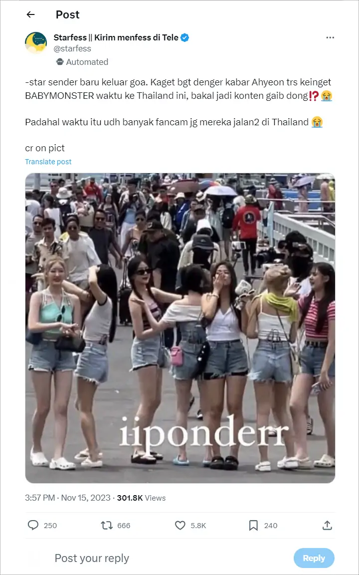 konten BABYMONSTER yang direkam di Thailand