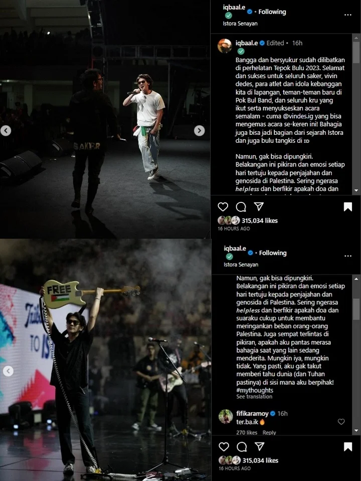 Iqbaal Ramadhan Tulis Caption Menohok demi Bela Palestina