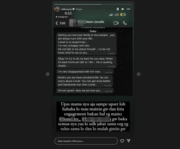 Ibu Lionel Lee Kecewa Putranya Putus dari Millen Cyrus