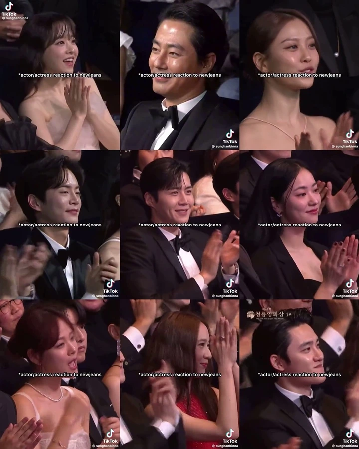 Krystal dkk Beda Reaksi saat Lihat Penampilan NewJeans vs JYP di Blue Dragon Film Awards 2023