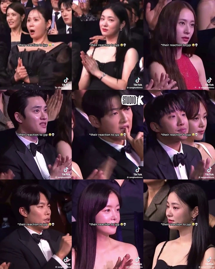 Krystal dkk Beda Reaksi saat Lihat Penampilan NewJeans vs JYP di Blue Dragon Film Awards 2023