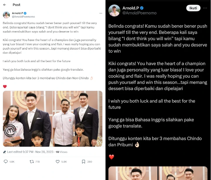 Chef Arnold Terciduk Edit Postingan untuk Kiki \'MCI\' Usai Dicibir Rasis
