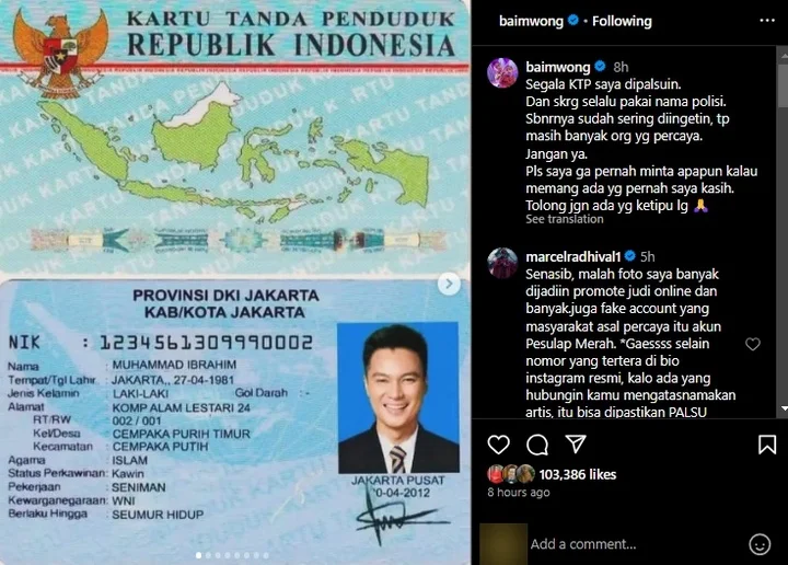 Baim Wong Meradang KTP Dipalsu Oknum Penipuan