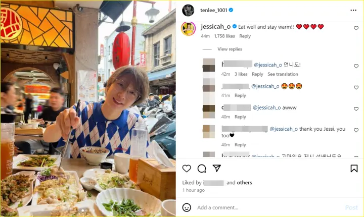Jessi mengomentari manis unggahan Ten NCT